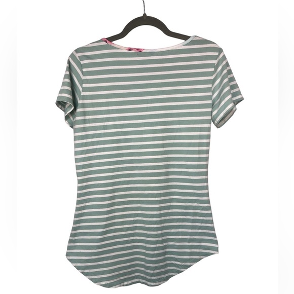 She & Sho Women’s Tee Shirt Short Sleeve Stripe Floral Soft Comfy Front Pocket - Picture 2 of 9
